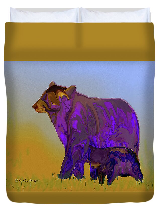 Digital Art Duvet Cover featuring the digital art Montana Black Bear Sow and Cub by Kae Cheatham