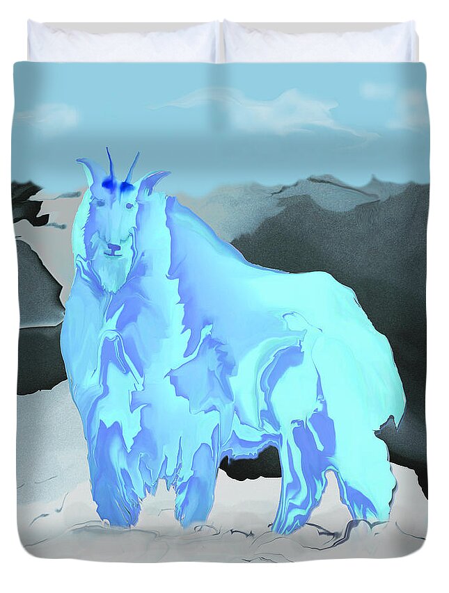 Mountain Goat Duvet Cover featuring the digital art Montana Mountain Goat by Kae Cheatham