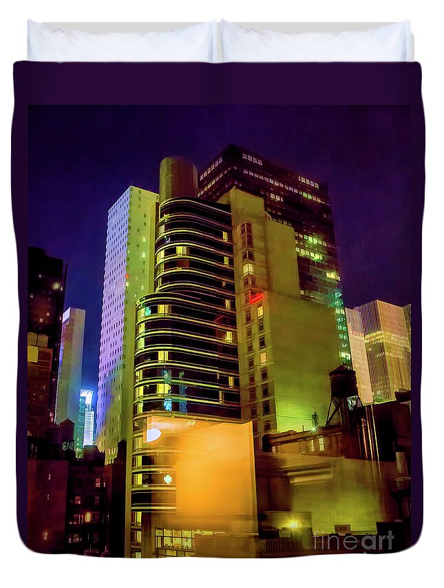New York Duvet Cover featuring the photograph Digital Paint Filters Architecture NYC by Chuck Kuhn