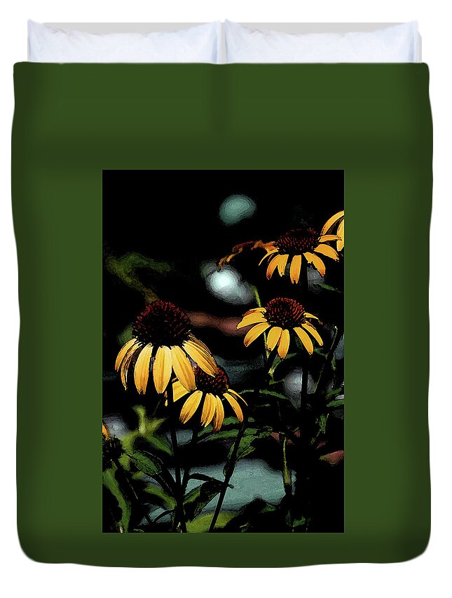 Digital Painting Duvet Cover featuring the photograph Digital Painting Bright Yellow Coneflowers 2455 DP_2 by Steven Ward