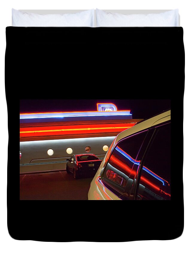 Night Duvet Cover featuring the photograph Diner 66 by Micah Offman