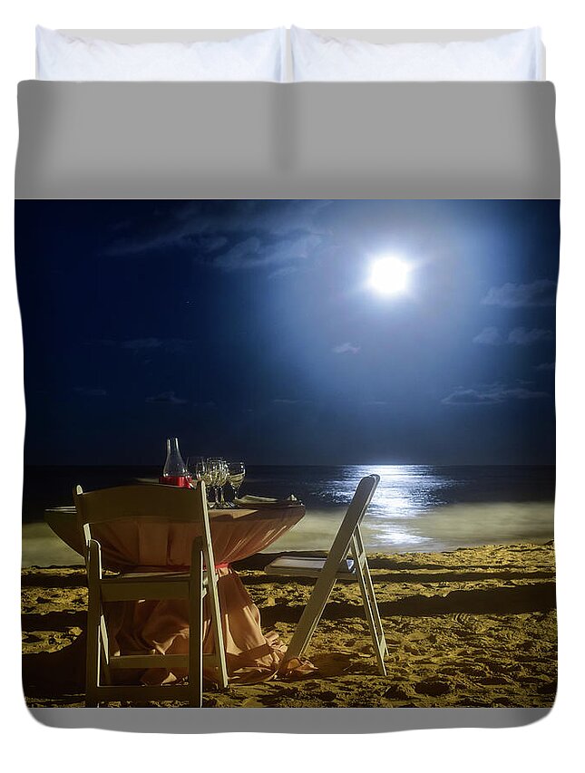 Punta Cana Duvet Cover featuring the photograph Dinner for Two in the Moonlight by Nicole Lloyd