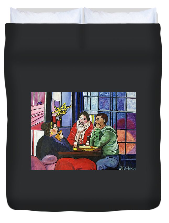People Duvet Cover featuring the painting Dinner in Dam by Patricia Arroyo