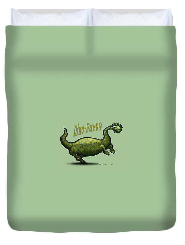 Dinosaur Duvet Cover featuring the greeting card Dino Party by Kevin Middleton