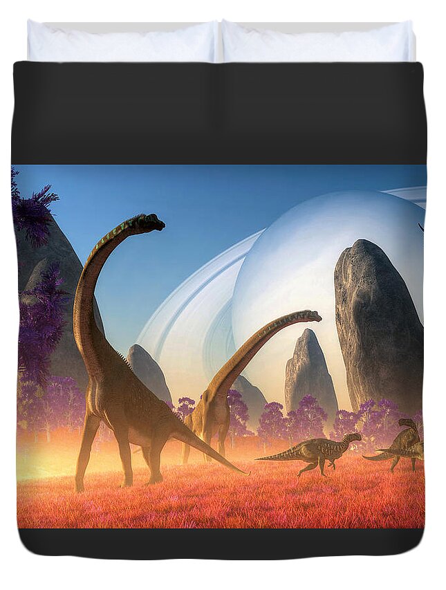 Dinosaur Moon Duvet Cover featuring the digital art Dinosaur Moon by Daniel Eskridge