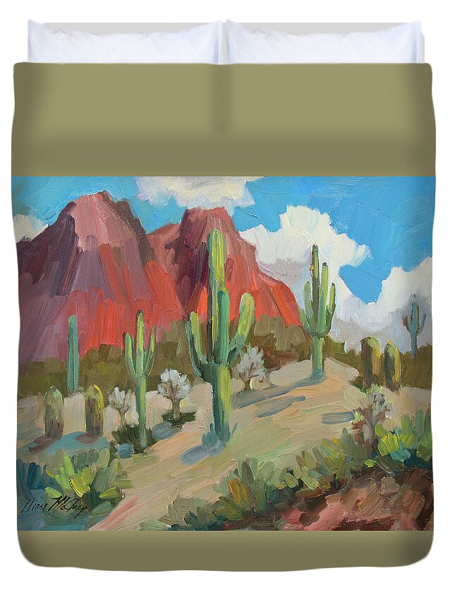 Dinosaur Duvet Cover featuring the painting Dinosaur Mountain by Diane McClary