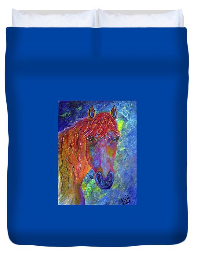 Horse Head Duvet Cover featuring the painting Direct Ingredients by Kim Shuckhart Gunns