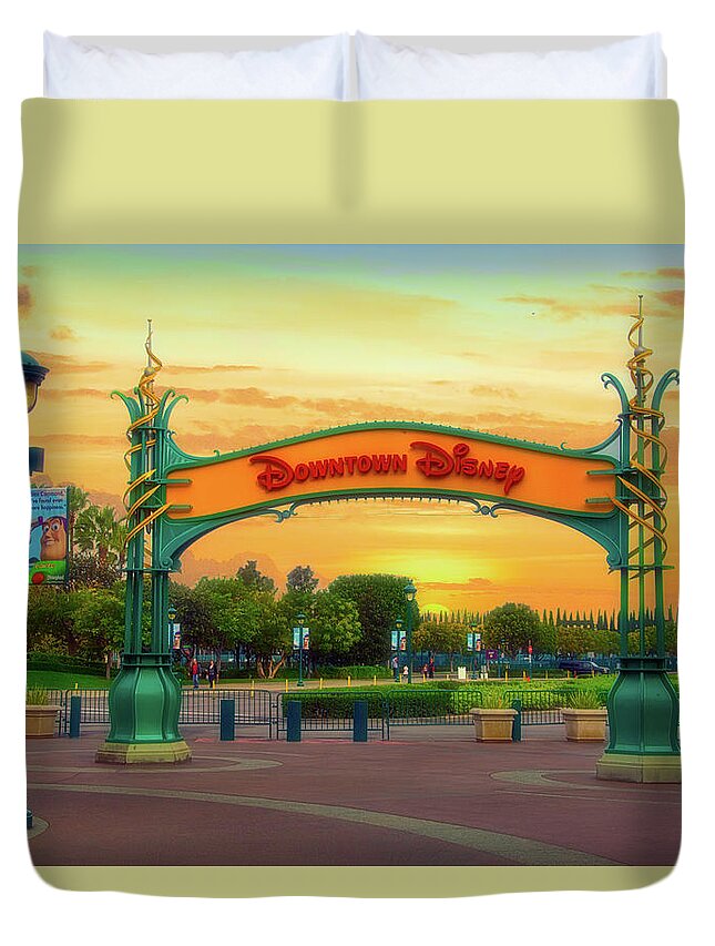 District Duvet Cover featuring the photograph Disneyland Downtown Disney Signage 02 by Thomas Woolworth