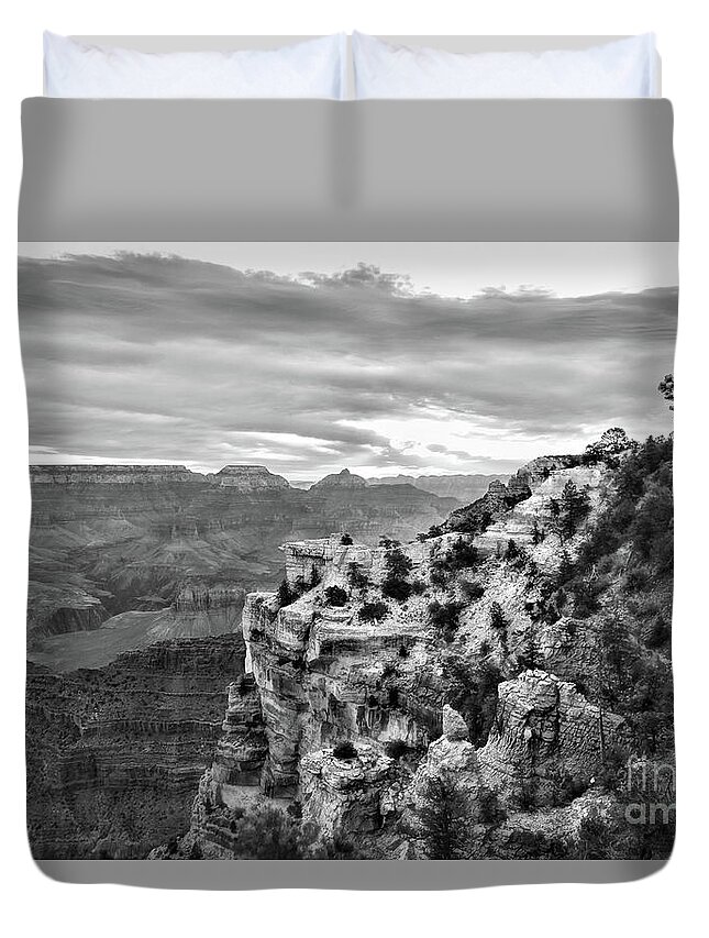 Grand Canyon Duvet Cover featuring the photograph Distance Views Grand Canyon Black White by Chuck Kuhn