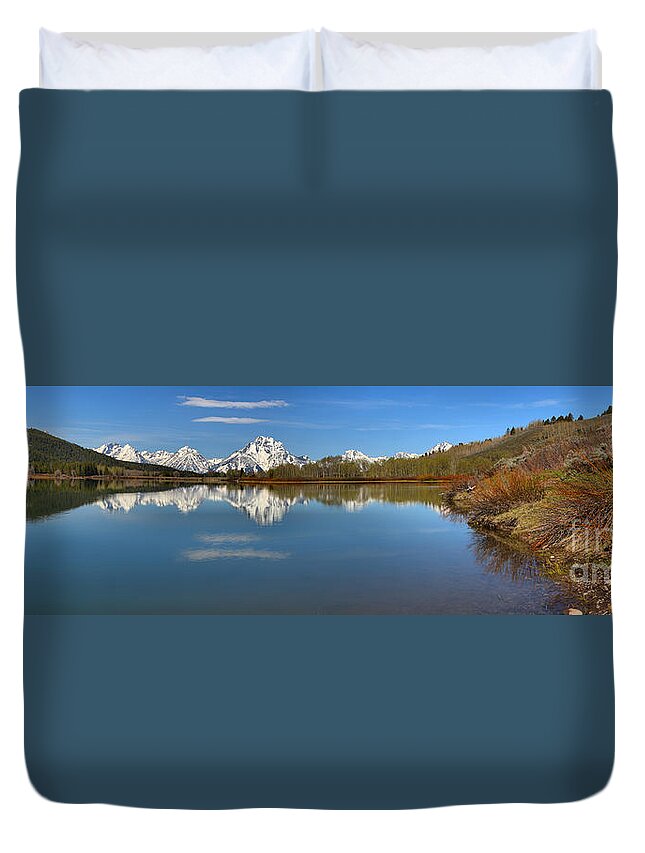 Oxbow Duvet Cover featuring the photograph Distant Mt. Moran Reflections by Adam Jewell