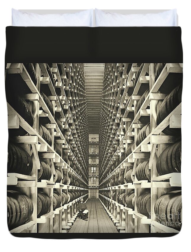 Distillery Barrel Racks 1905 Duvet Cover featuring the photograph Distillery Barrel Racks 1905 by Padre Art