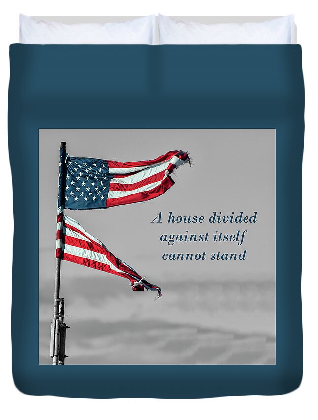 Flag Duvet Cover featuring the photograph Divided by Cathy Kovarik