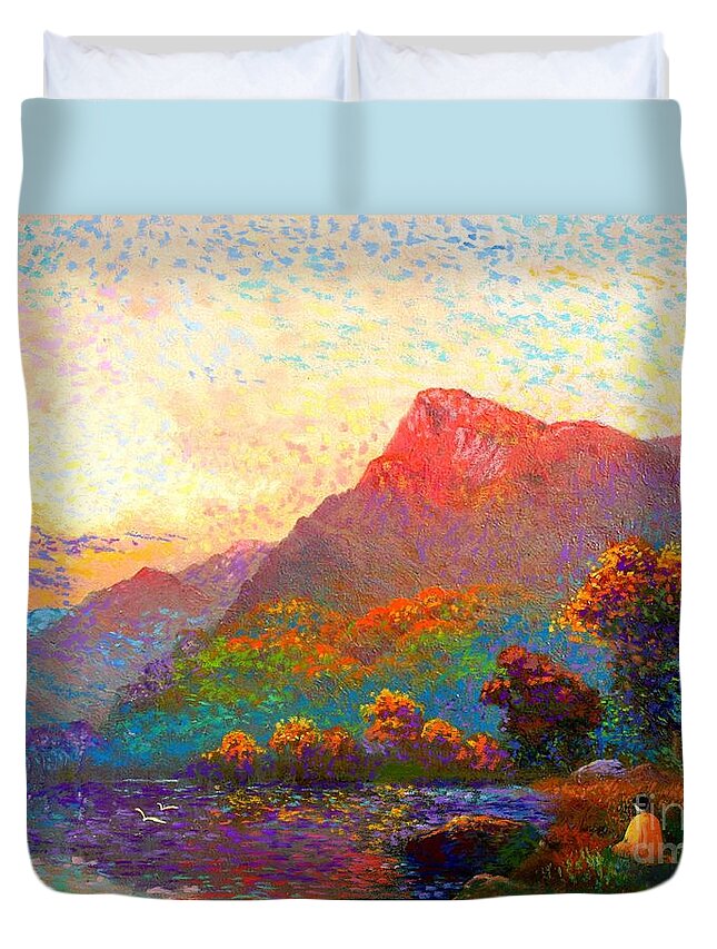 Meditation Duvet Cover featuring the painting Buddha Meditation, Divine Light by Jane Small