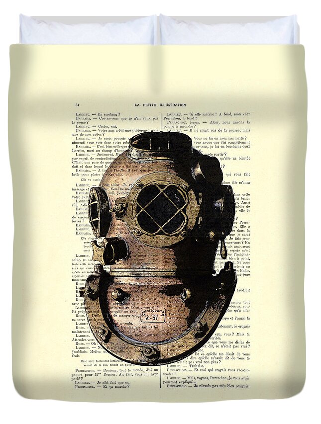 Diving Helmet Duvet Cover featuring the digital art Diving helmet by Madame Memento