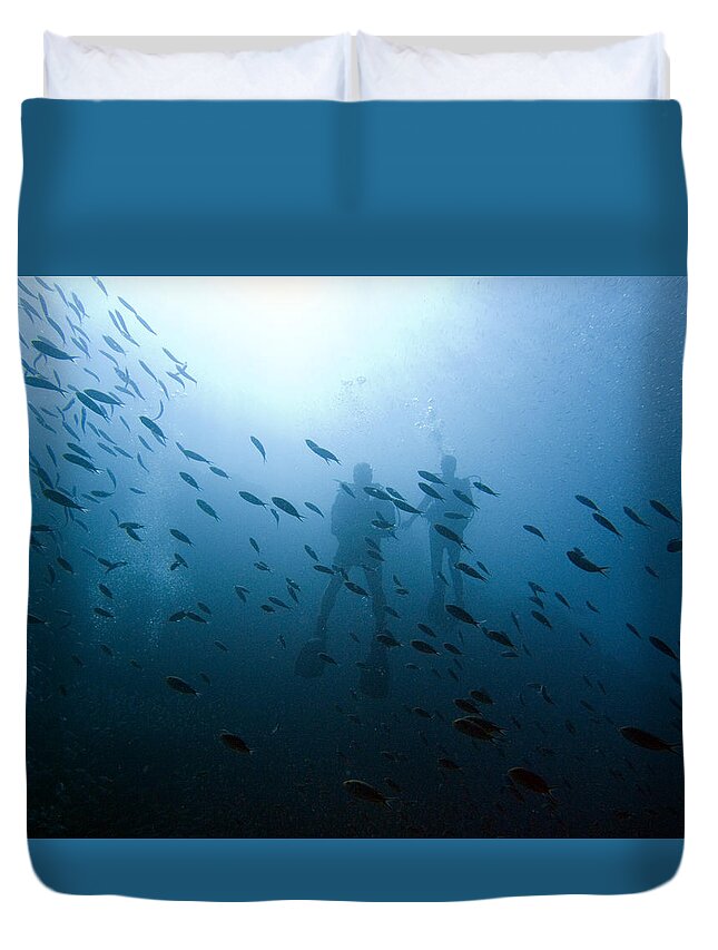 Underwater Duvet Cover featuring the photograph Diving with Fishes by Matt Swinden