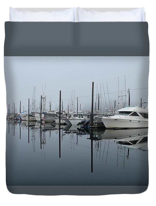 Dock Duvet Cover featuring the photograph Dock Foggy Morning by Trent Mallett