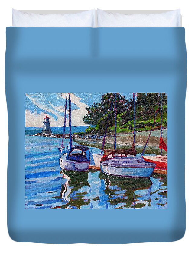 812 Duvet Cover featuring the painting Docked in the Saugeen by Phil Chadwick