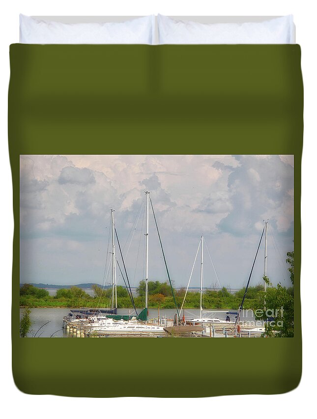 Sailboats Duvet Cover featuring the photograph Docked by Linda James