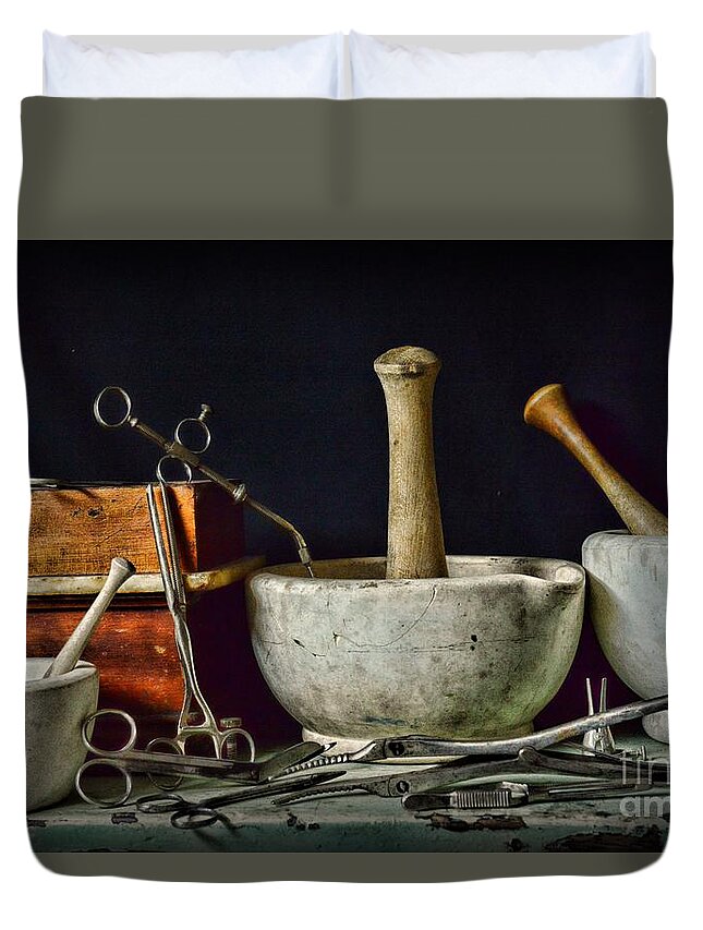 Paul Ward Duvet Cover featuring the photograph Doctor All those Medical Instruments by Paul Ward