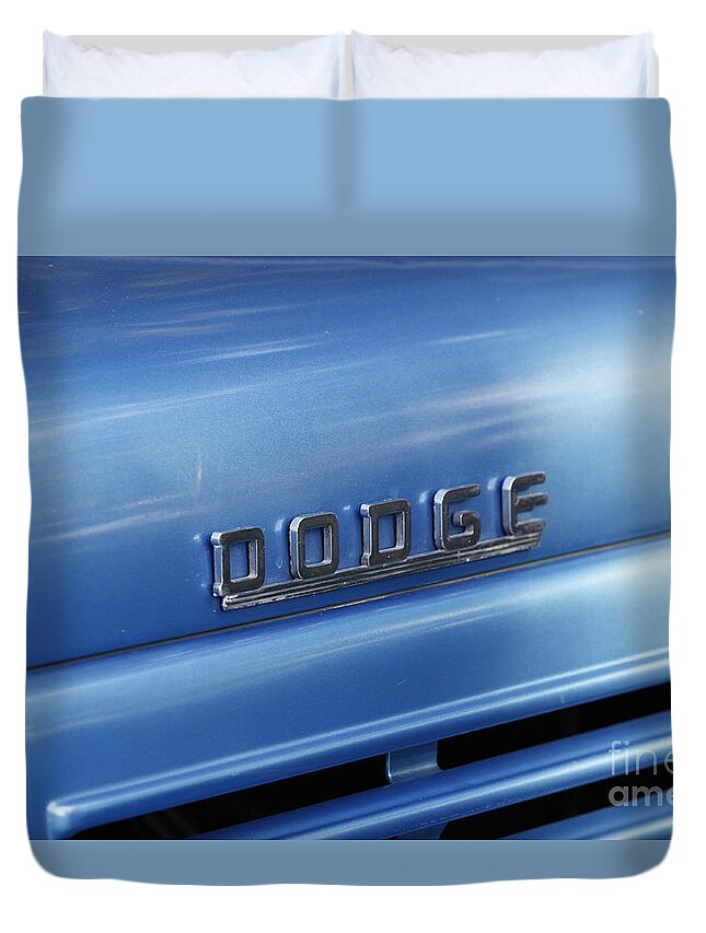 46 Dodge Duvet Cover featuring the photograph Dodge Hood Emblem by Richard Lynch