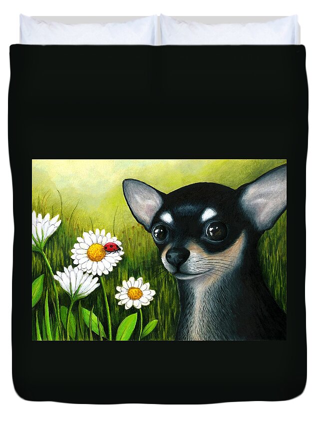 Dog Duvet Cover featuring the painting Dog 79 Chihuahua by Lucie Dumas