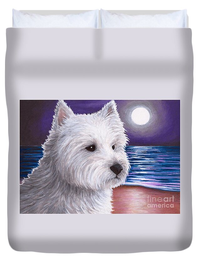 Dog Duvet Cover featuring the painting Dog 81 White Westie by Lucie Dumas