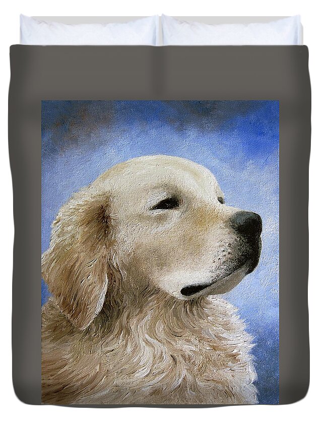 Dog Duvet Cover featuring the painting Dog 98 by Lucie Dumas