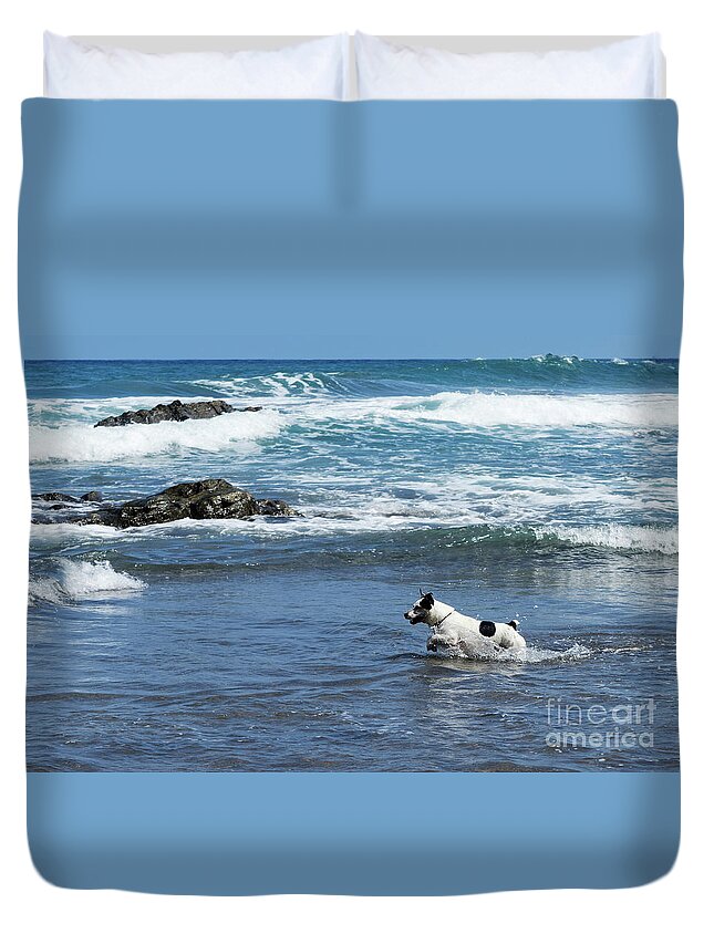 Dog Duvet Cover featuring the photograph Dog Getting Fun by Anastasy Yarmolovich