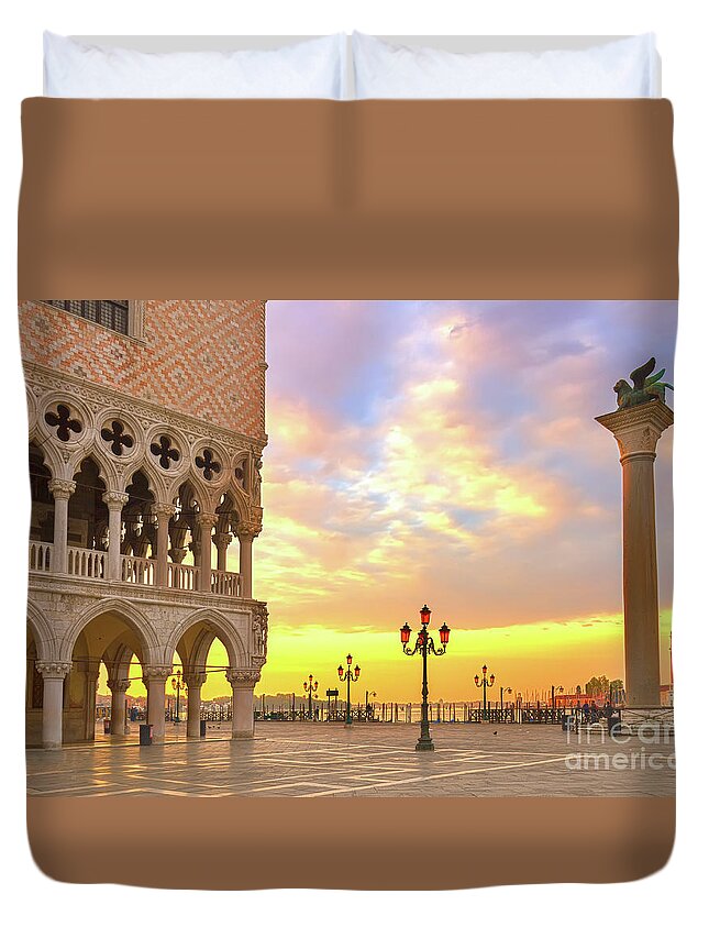 Palace Duvet Cover featuring the photograph Sunrise in Venice by Anastasy Yarmolovich