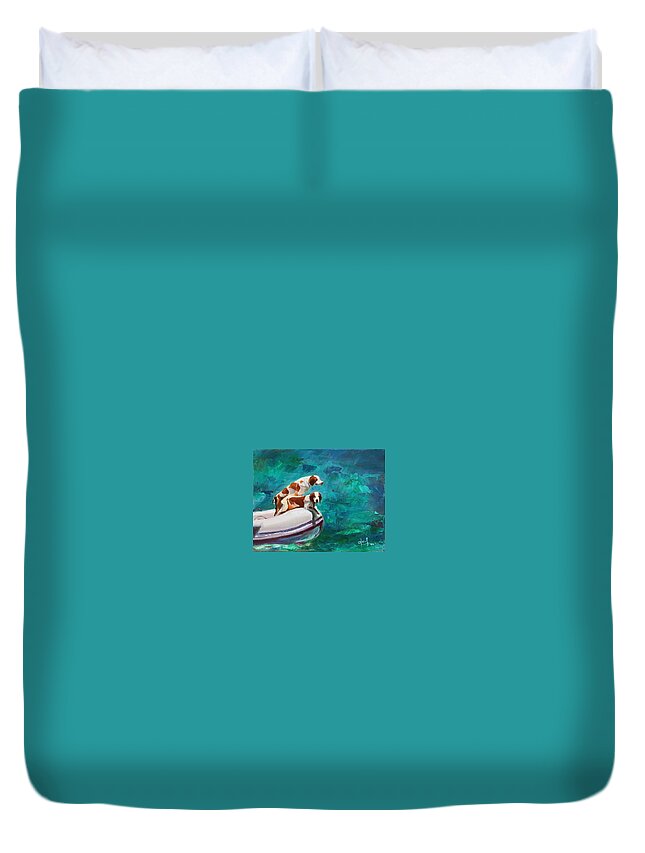 Hope Town Duvet Cover featuring the painting Doggy Boat Ride by Josef Kelly
