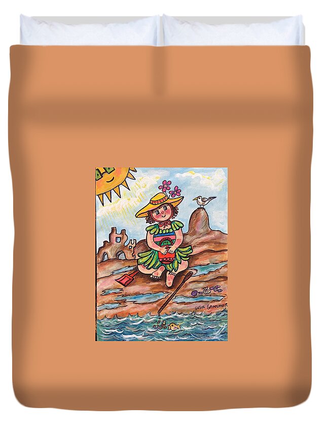 Beach Duvet Cover featuring the painting Dolly at the Beach by Susie Grossman