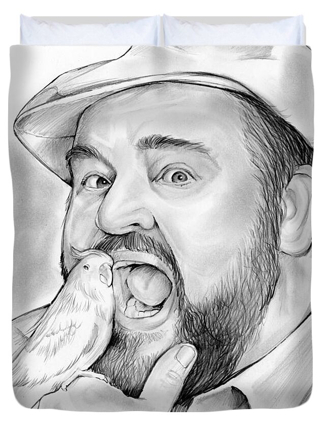 Dom Deluise Duvet Cover featuring the drawing Dom DeLuise by Greg Joens