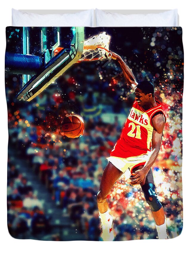 Nba Duvet Cover featuring the digital art Dominique Wilkins - NBA Legend by Kai Saarto