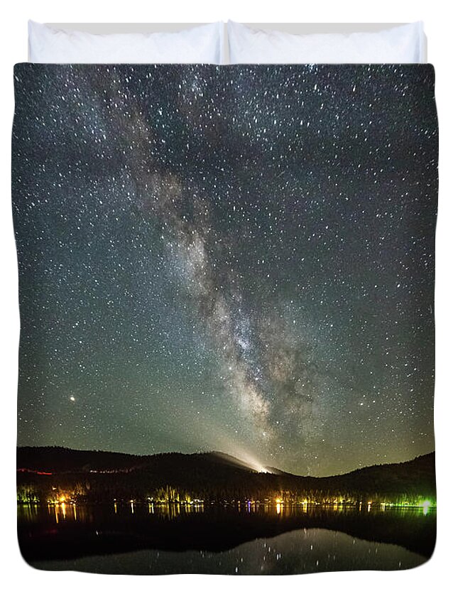 Donner Lake Duvet Cover featuring the photograph Donner Lake Milky Way by Mike Ronnebeck