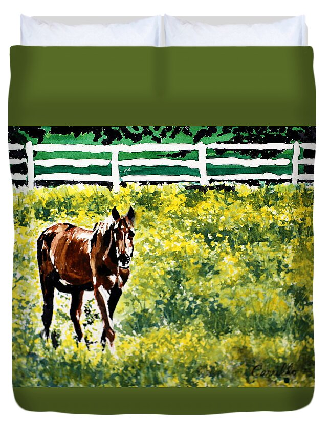 Horseart Duvet Cover featuring the painting Don't Fence Me In by Ruben Carrillo