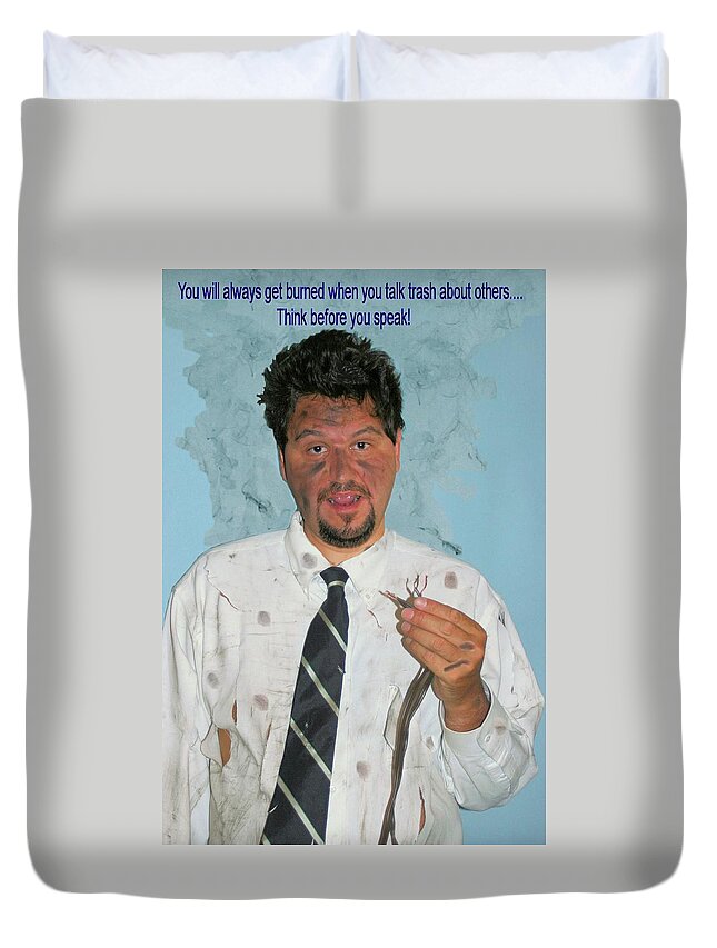 Humor Duvet Cover featuring the digital art Don't get Burned by Laura Smith