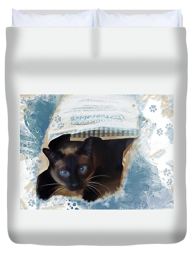 Siamese Cat Duvet Cover featuring the photograph Don't Let the Cat Out of the Bag by Donna Kennedy