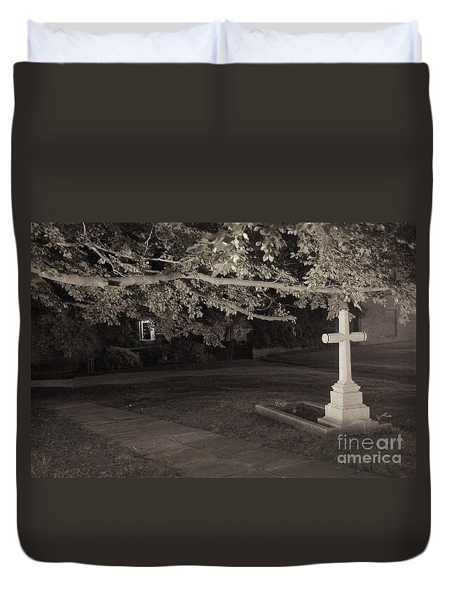 Night In Black And White Duvet Cover featuring the photograph Door behind. by Elena Perelman