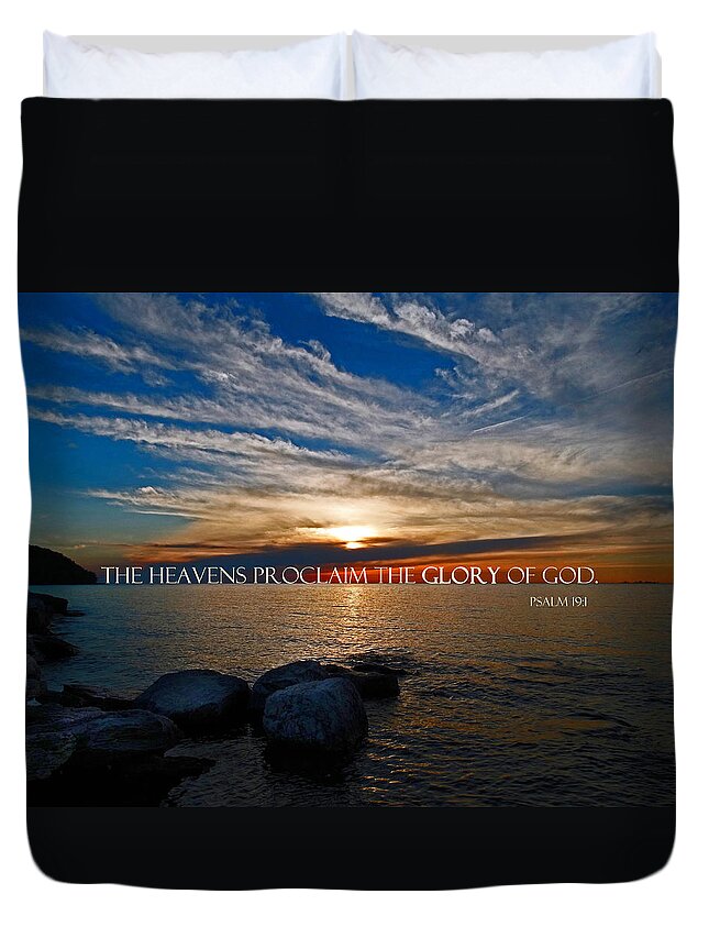 Door County Duvet Cover featuring the photograph Door County Sunset - Psalm 19 by David T Wilkinson