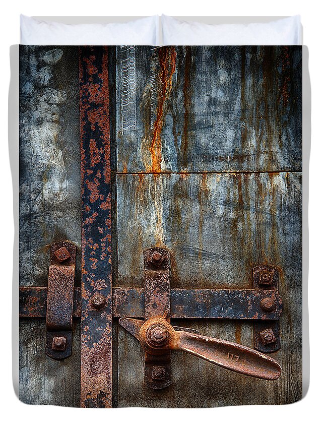 Door Duvet Cover featuring the photograph Door Latch by Dick Pratt