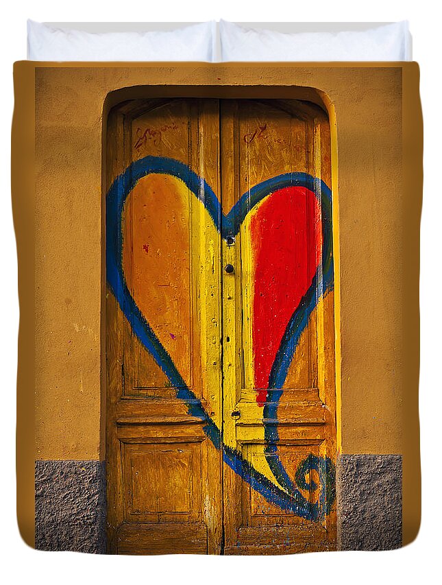 Door Duvet Cover featuring the photograph Door With Heart by Joana Kruse