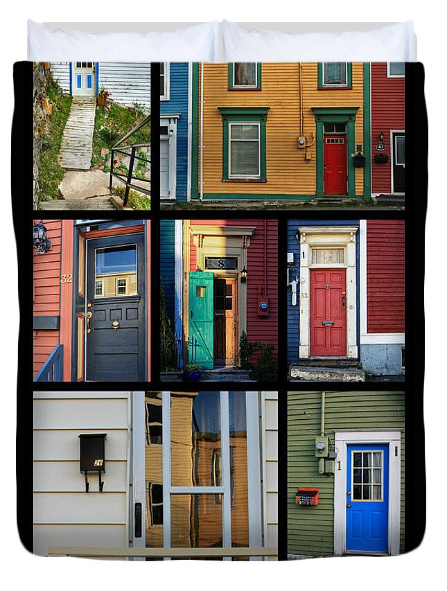 Doors And Windows Duvet Cover featuring the photograph Doors and Windows Newfoundland by Tatiana Travelways