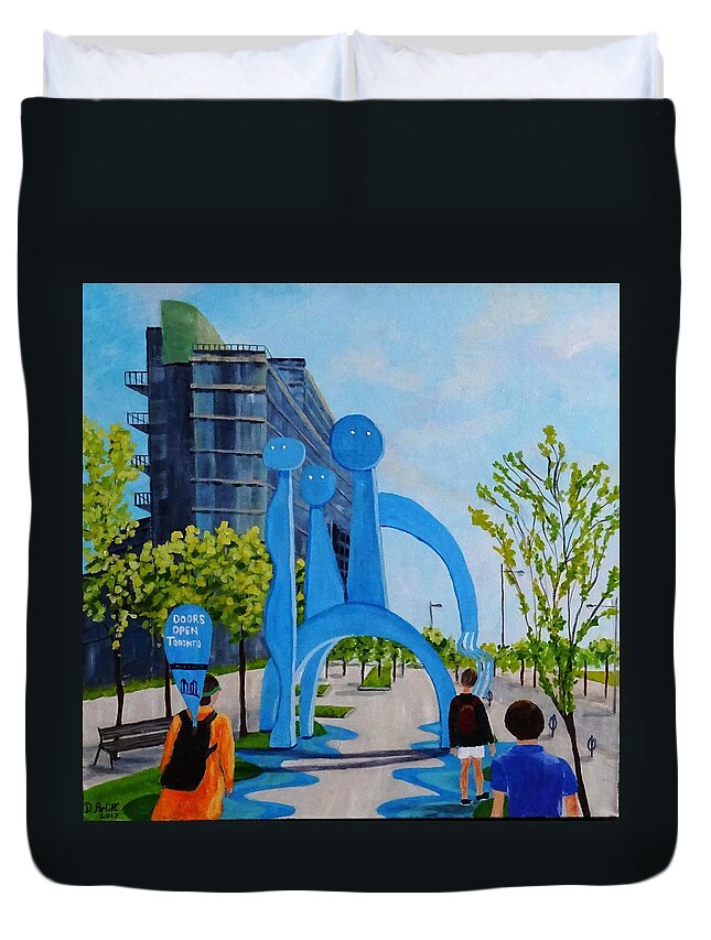 Toronto Duvet Cover featuring the painting Toronto canary District - Doors Open Toronto by Diane Arlitt