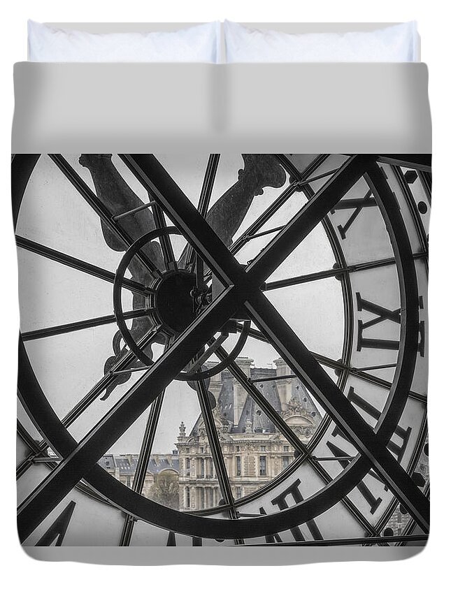Musee Duvet Cover featuring the photograph D'Orsay Clock Paris by Joan Carroll
