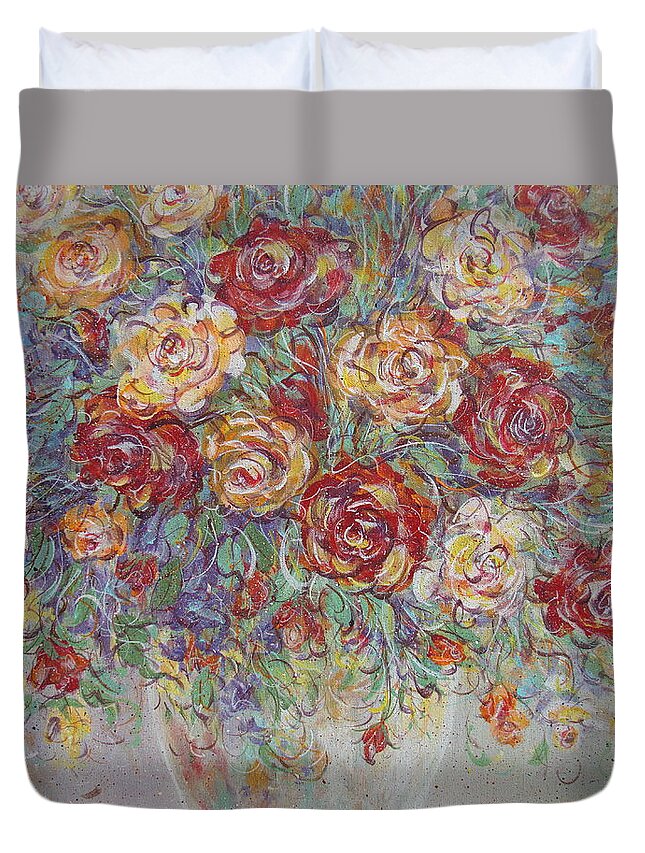 Flowers Duvet Cover featuring the painting Double Delight. by Natalie Holland