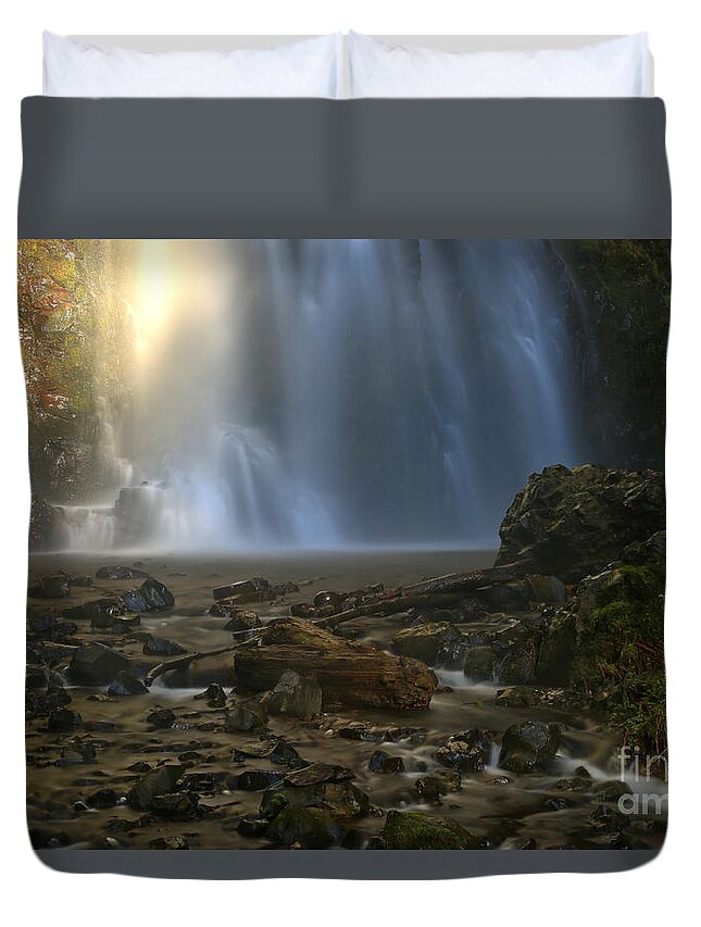 Double Falls Duvet Cover featuring the photograph Double Falls Creek by Adam Jewell