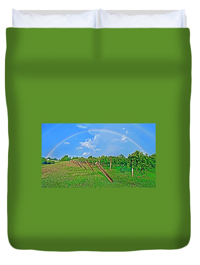 Double Rainbow Duvet Cover featuring the photograph Double Rainbow Vineyard, Smith Mountain Lake by The James Roney Collection