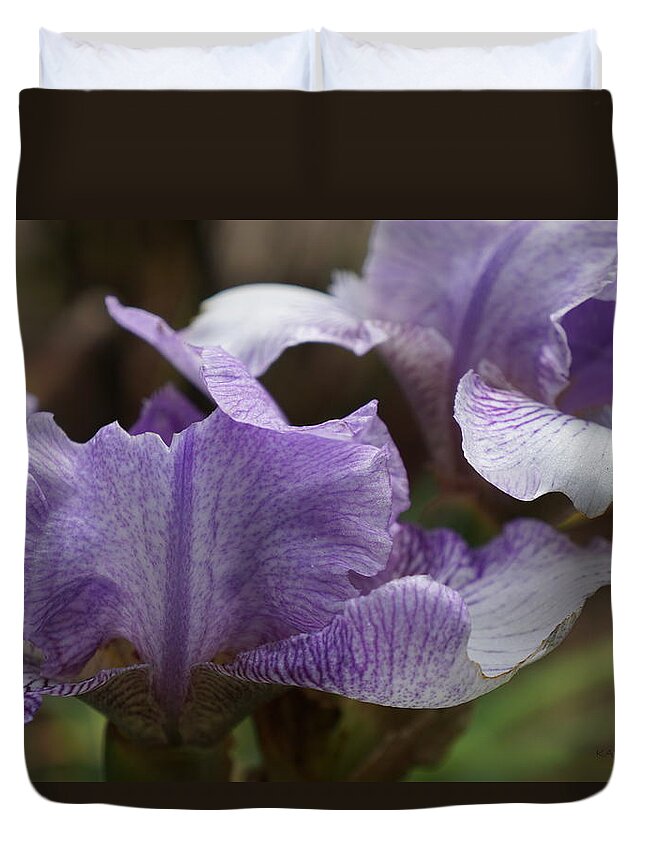 Iris Duvet Cover featuring the photograph Double Vision Iris by Kathy Barney