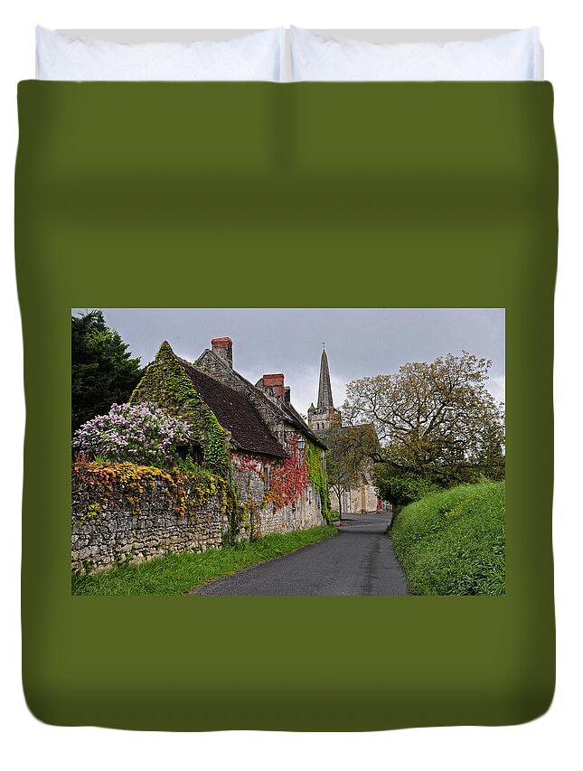 French Duvet Cover featuring the photograph Down a French Country Lane in Spring by Dave Mills