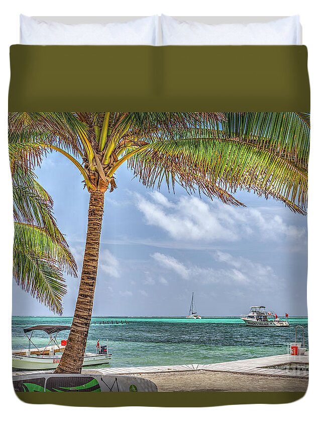 San Pedro Belize Duvet Cover featuring the photograph Down by the Seaside by David Zanzinger
